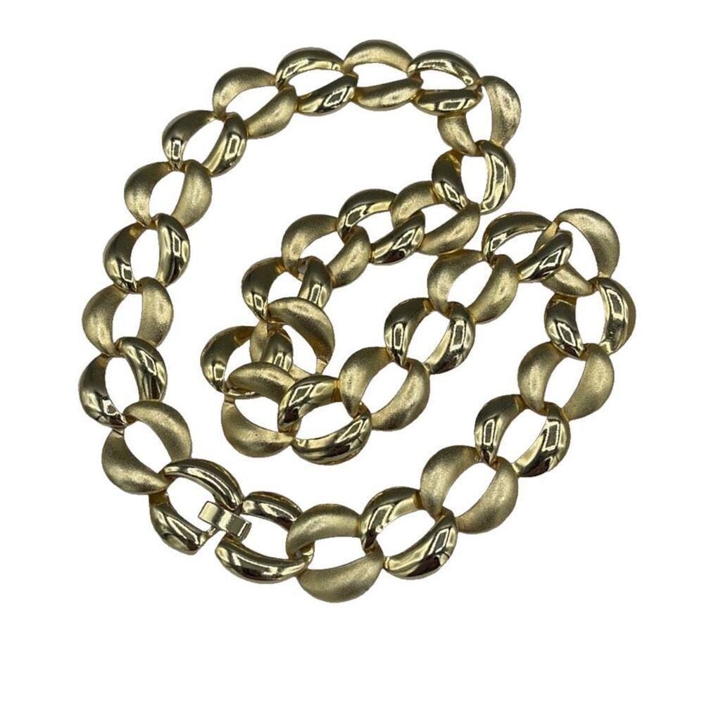 Vintage Gold big link chain matte and polished necklace.